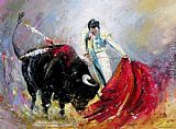 Red Poppies in Tuscany Paintings - Bullfight  seeing red by Unknown Artist